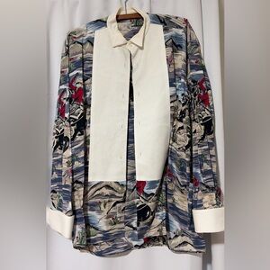 Vintage Neiman Marcus Cowboy Western Scenic Print Shirt